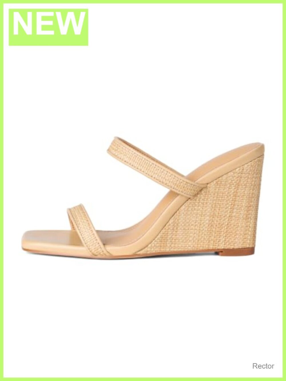 Raffia Wedge Sandals Square Toe Slingback Slip On Beach Shoes